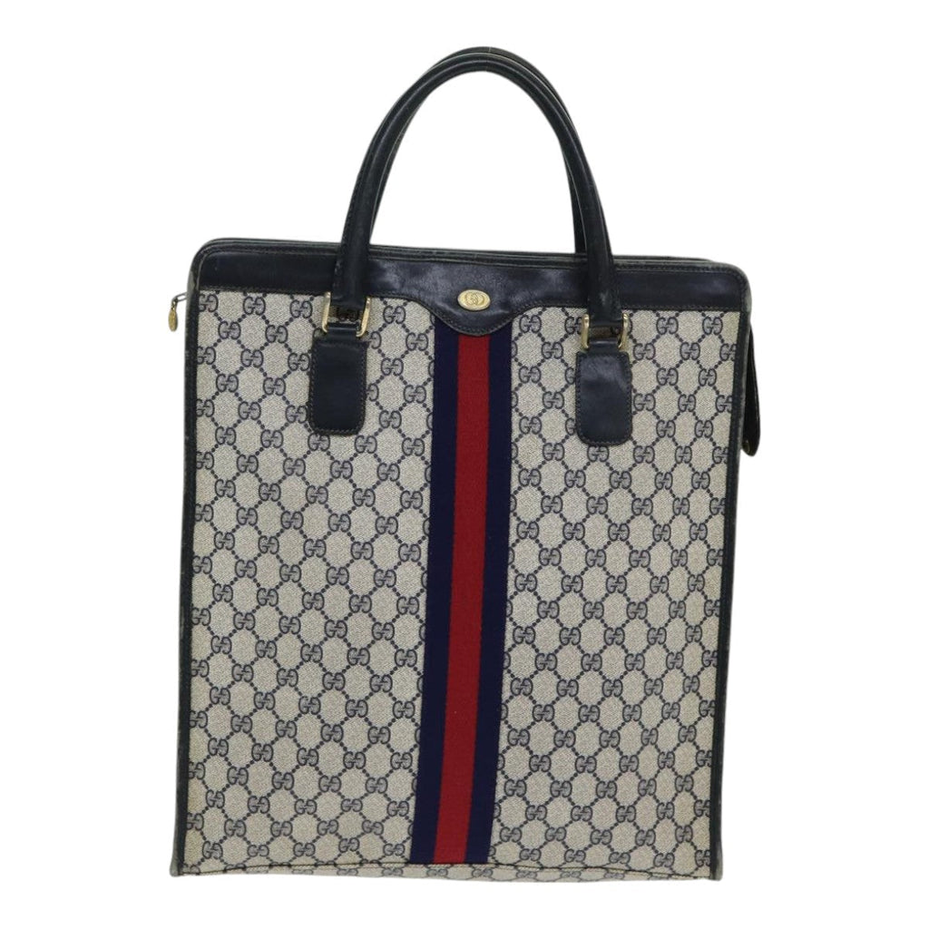GUCCI GG Supreme Sherry Line Hand Bag PVC Leather Navy Red 010 378 ar12310