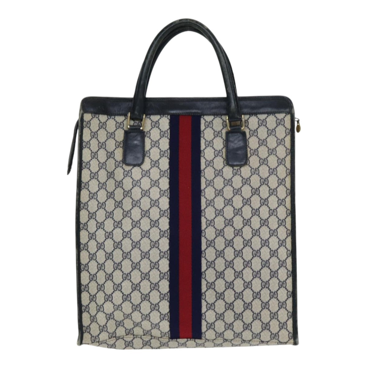 GUCCI GG Supreme Sherry Line Hand Bag PVC Leather Navy Red 010 378 ar12310