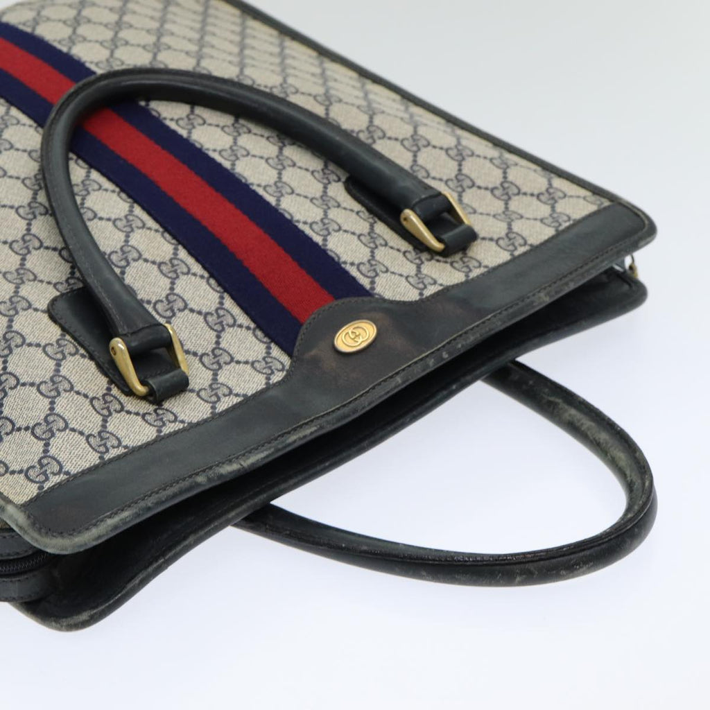 GUCCI GG Supreme Sherry Line Hand Bag PVC Leather Navy Red 010 378 ar12310