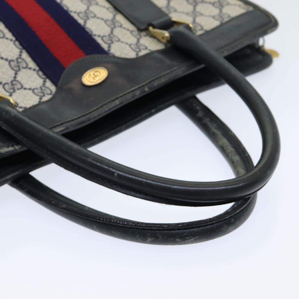 GUCCI GG Supreme Sherry Line Hand Bag PVC Leather Navy Red 010 378 ar12310
