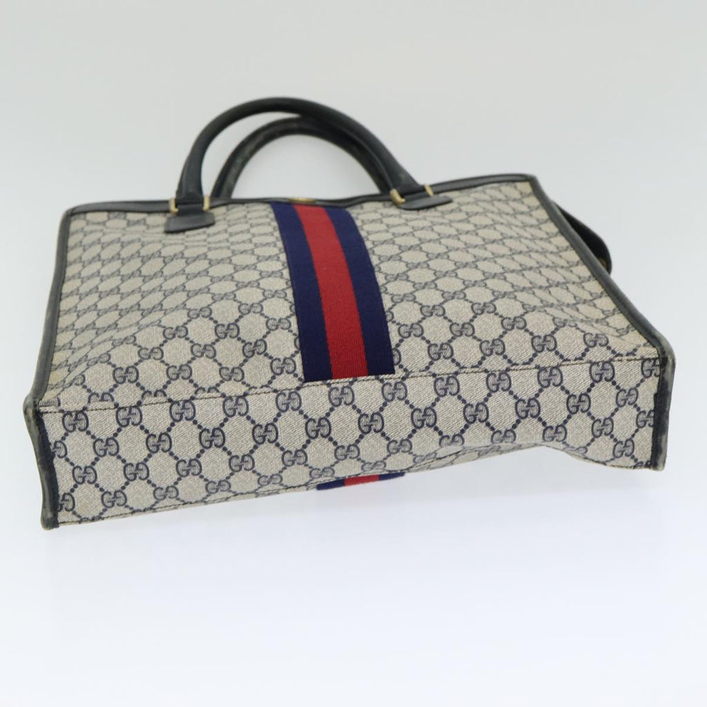 GUCCI GG Supreme Sherry Line Hand Bag PVC Leather Navy Red 010 378 ar12310