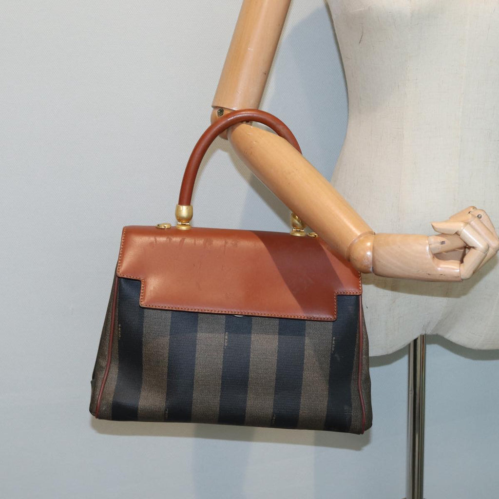 FENDI Pecan Canvas Hand Bag Brown Black ar12314