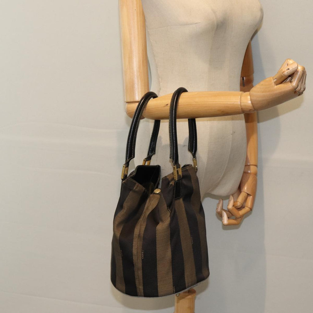 FENDI Pecan Canvas Hand Bag Brown Black ar12316