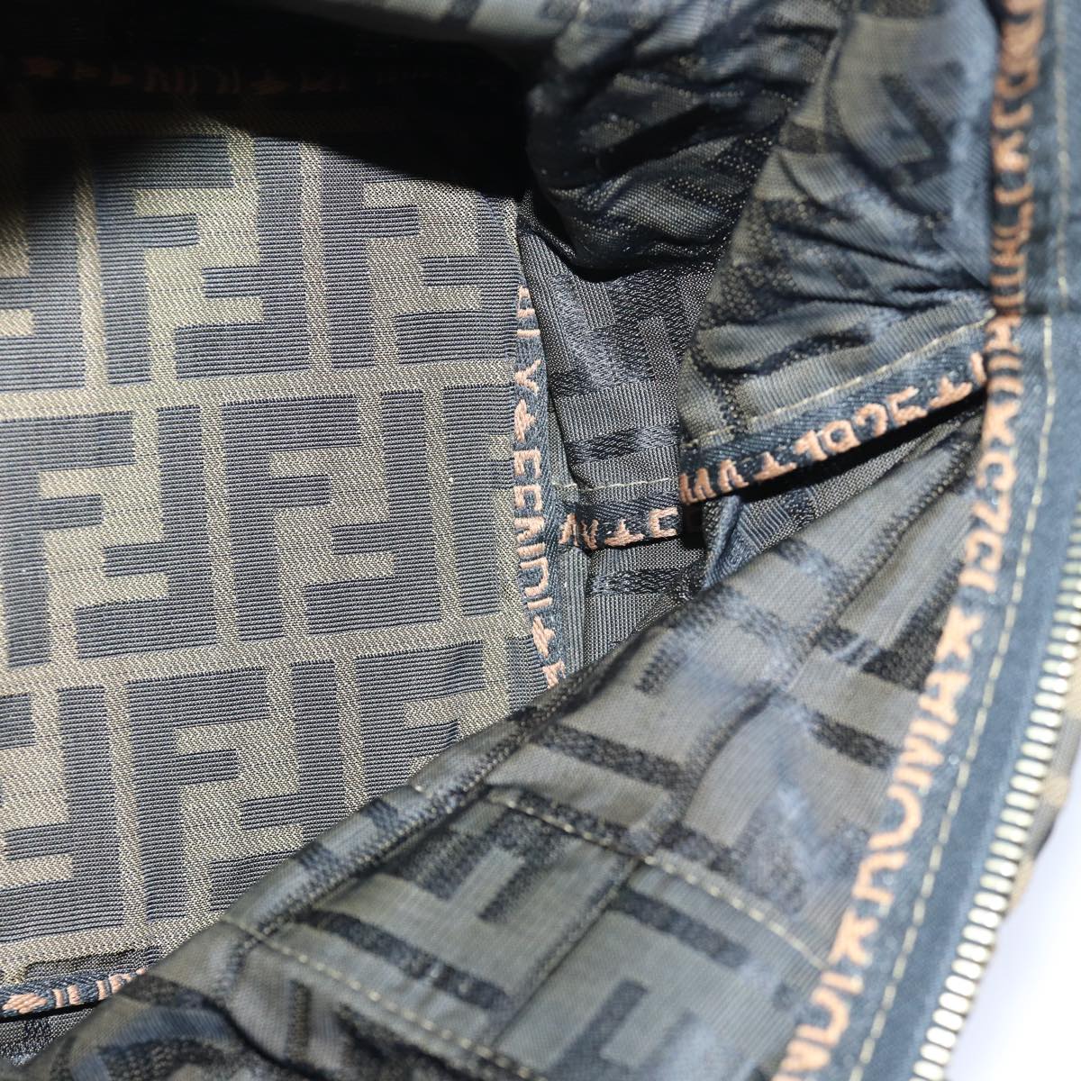 FENDI Zucca Canvas Hand Bag Brown Black ar12317