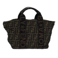 FENDI Zucca Canvas Hand Bag Brown Black ar12317