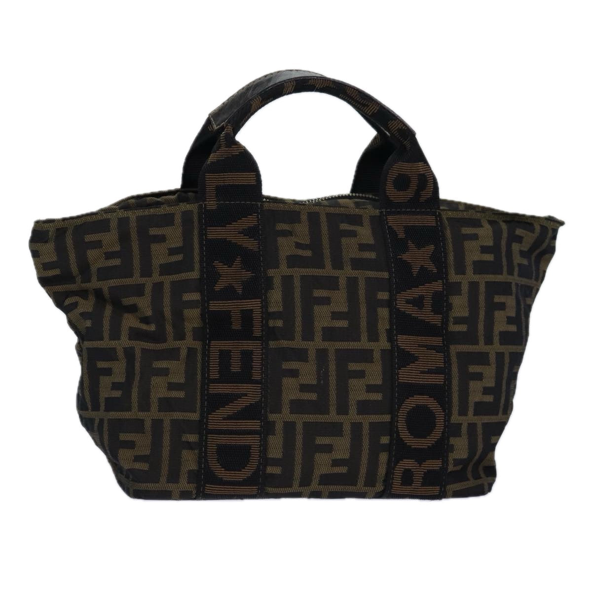 FENDI Zucca Canvas Hand Bag Brown Black ar12317