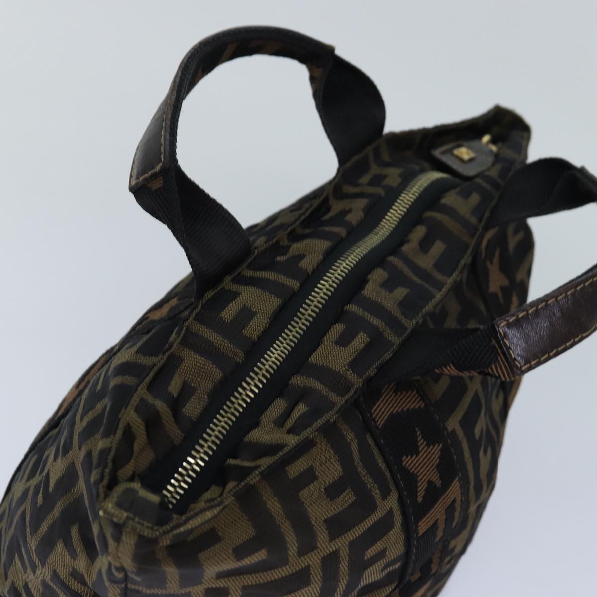 FENDI Zucca Canvas Hand Bag Brown Black ar12317
