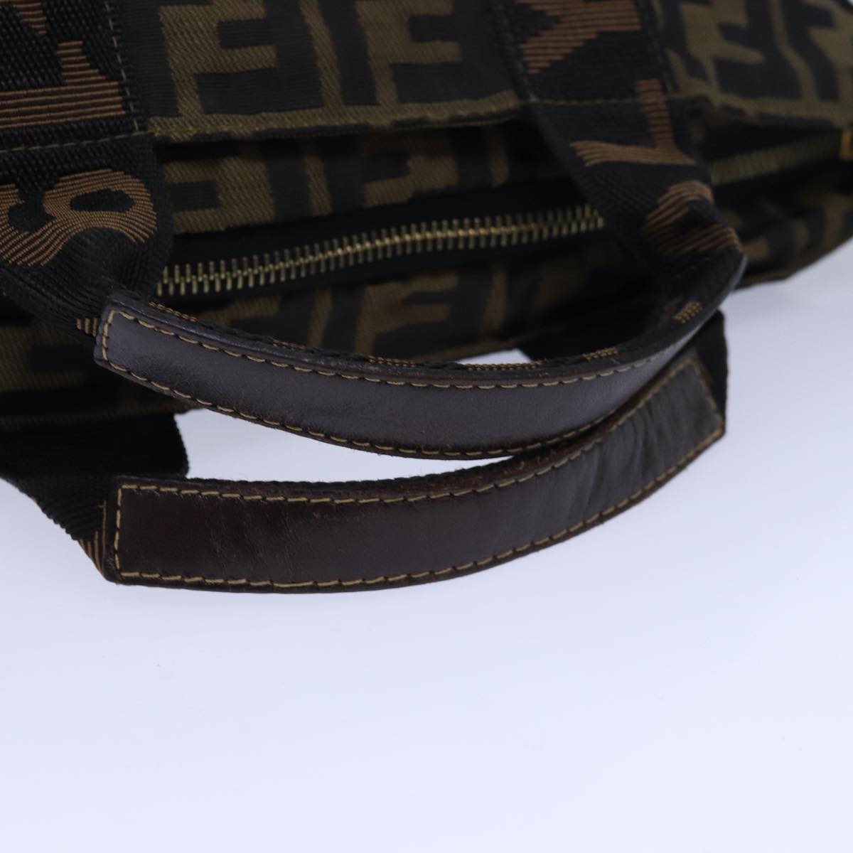 FENDI Zucca Canvas Hand Bag Brown Black ar12317