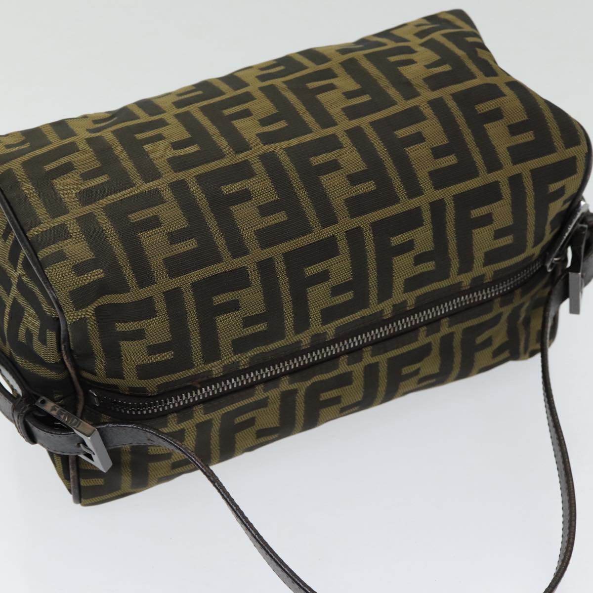 FENDI Zucca Canvas Hand Bag Brown Black ar12386