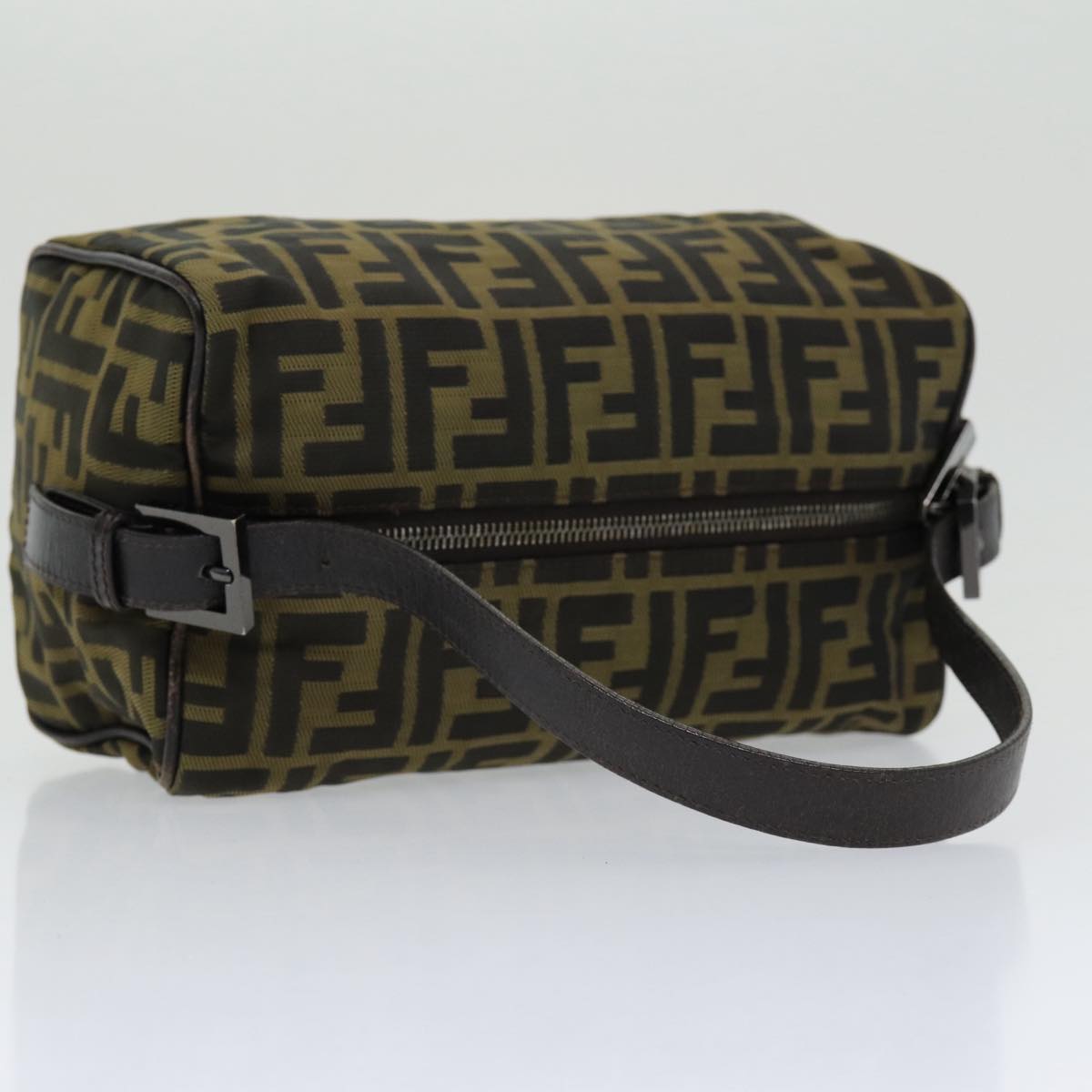 FENDI Zucca Canvas Hand Bag Brown Black ar12386