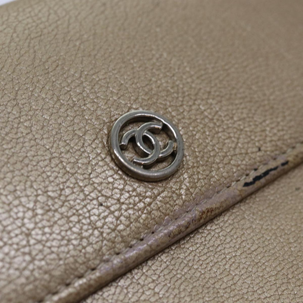 CHANEL COCO Mark Wallet Leather Beige Silver CC ar12390