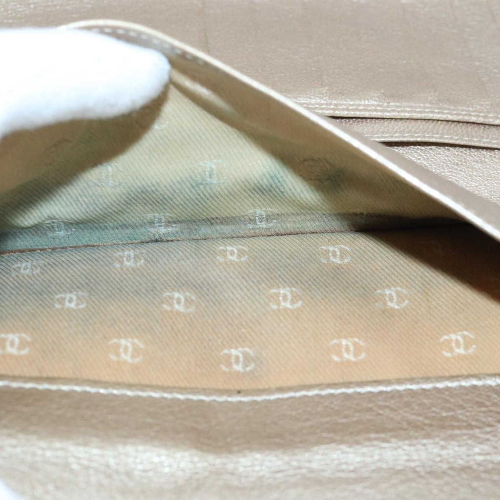 CHANEL COCO Mark Wallet Leather Beige Silver CC ar12390