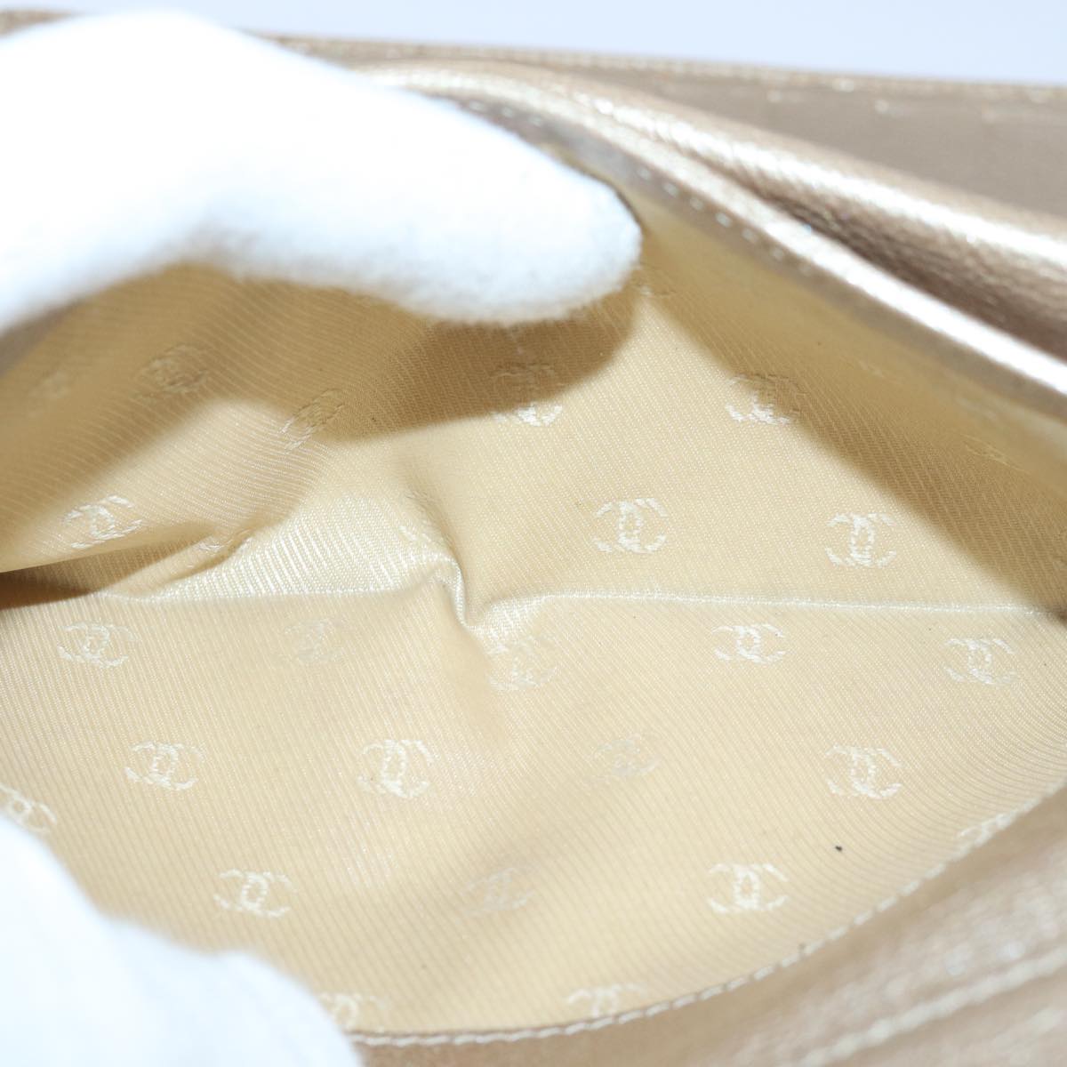 CHANEL COCO Mark Wallet Leather Beige Silver CC ar12390