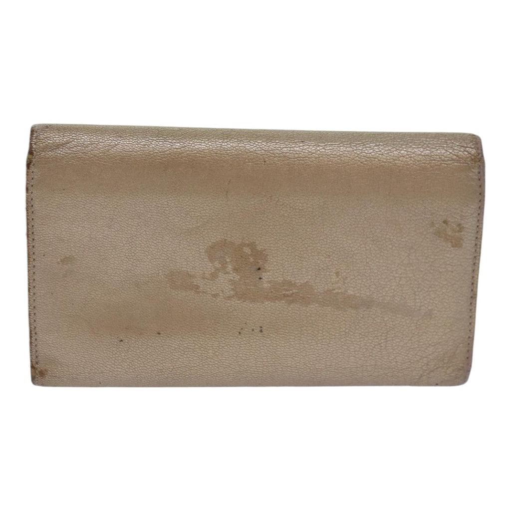 CHANEL COCO Mark Wallet Leather Beige Silver CC ar12390