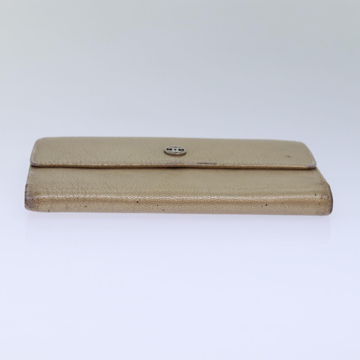 CHANEL COCO Mark Wallet Leather Beige Silver CC ar12390