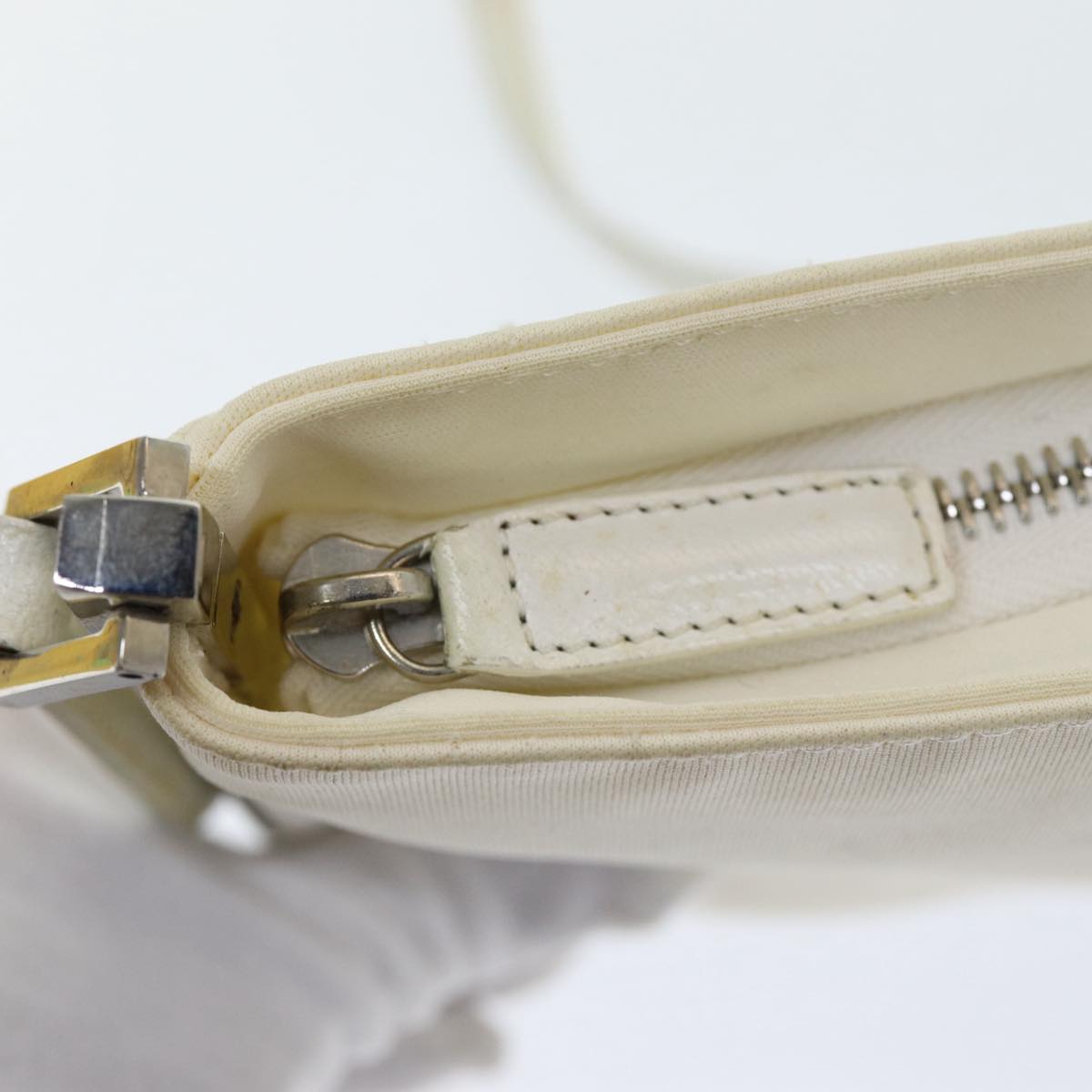 FENDI Shoulder Bag Nylon White Silver ar12395