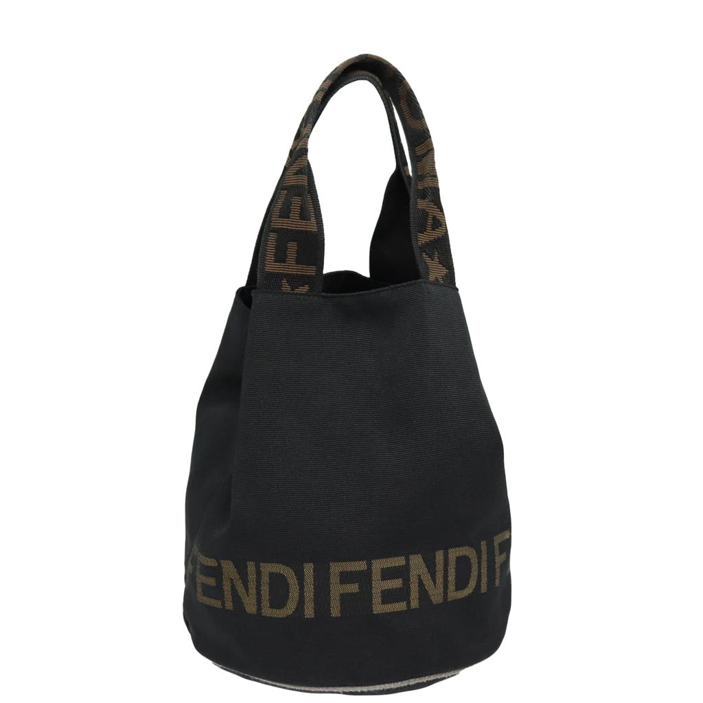 FENDI Hand Bag Nylon Black Gold ar12398