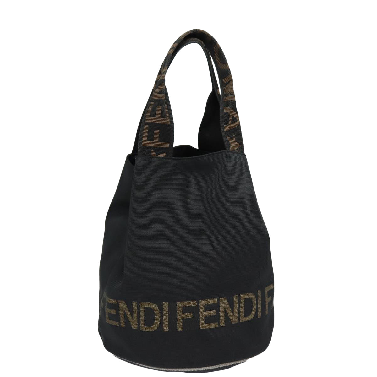 FENDI Hand Bag Nylon Black Gold ar12398