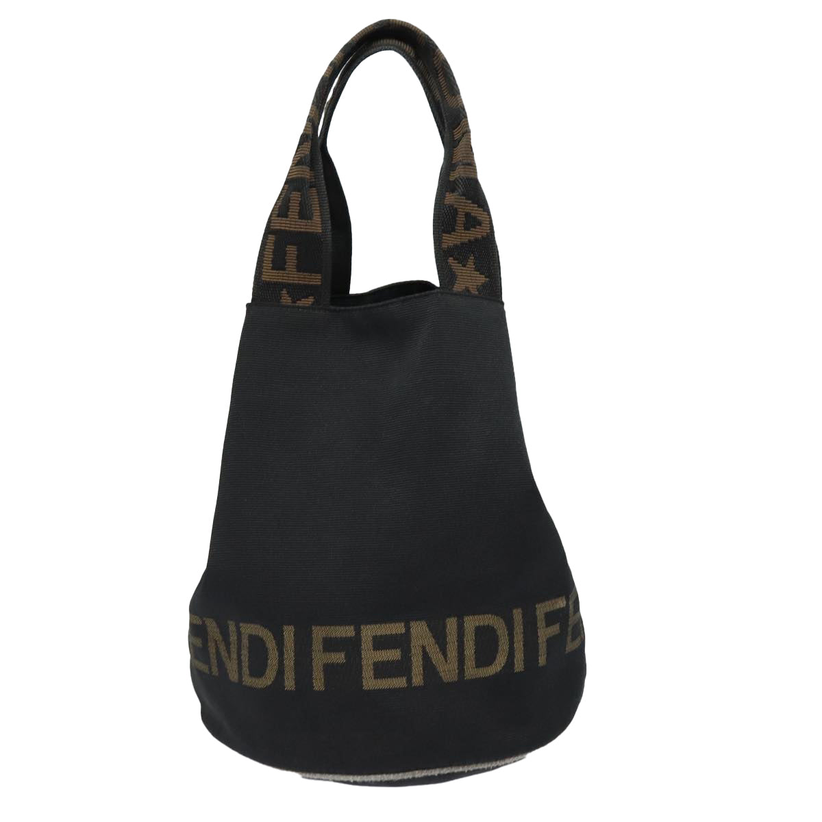 FENDI Hand Bag Nylon Black Gold ar12398