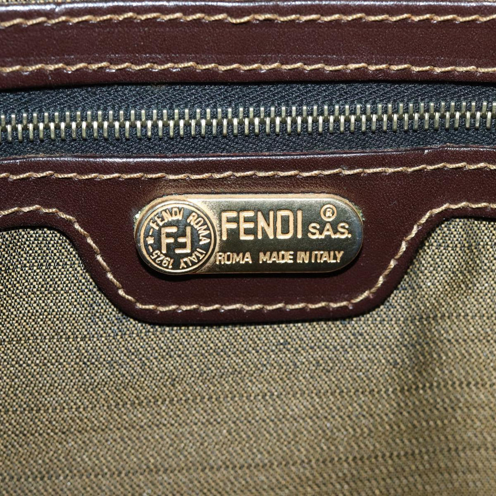 FENDI Zucca Canvas Shoulder Bag Brown Black gold ar12413