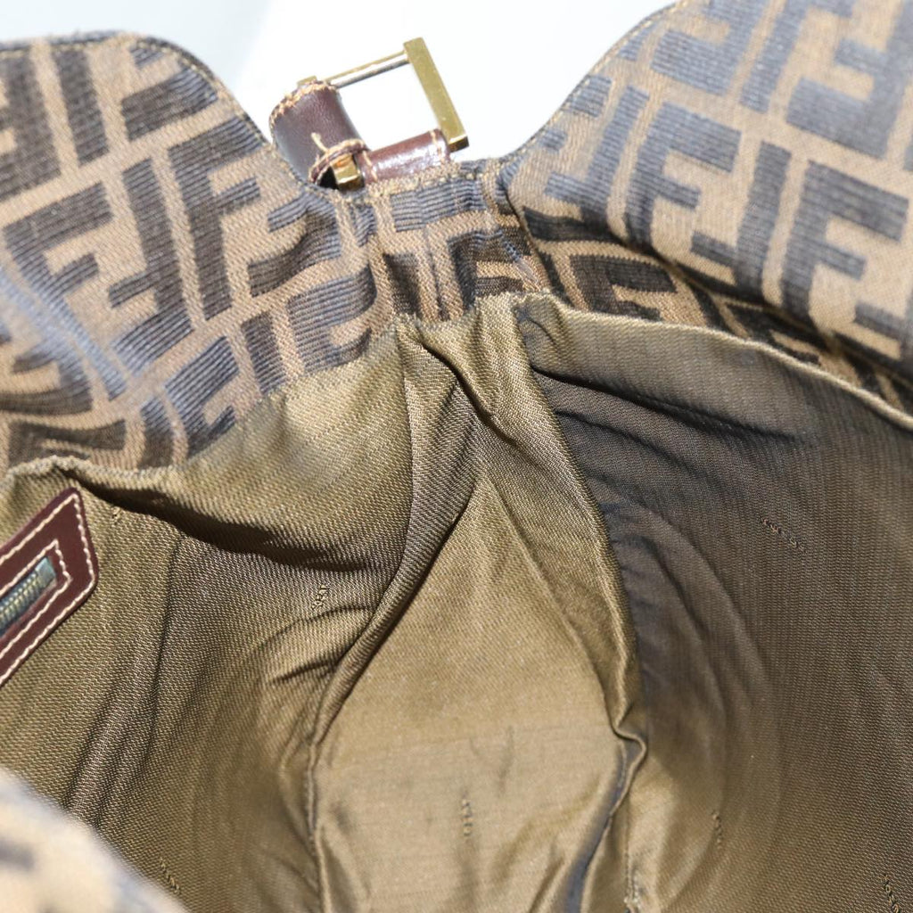 FENDI Zucca Canvas Shoulder Bag Brown Black gold ar12413
