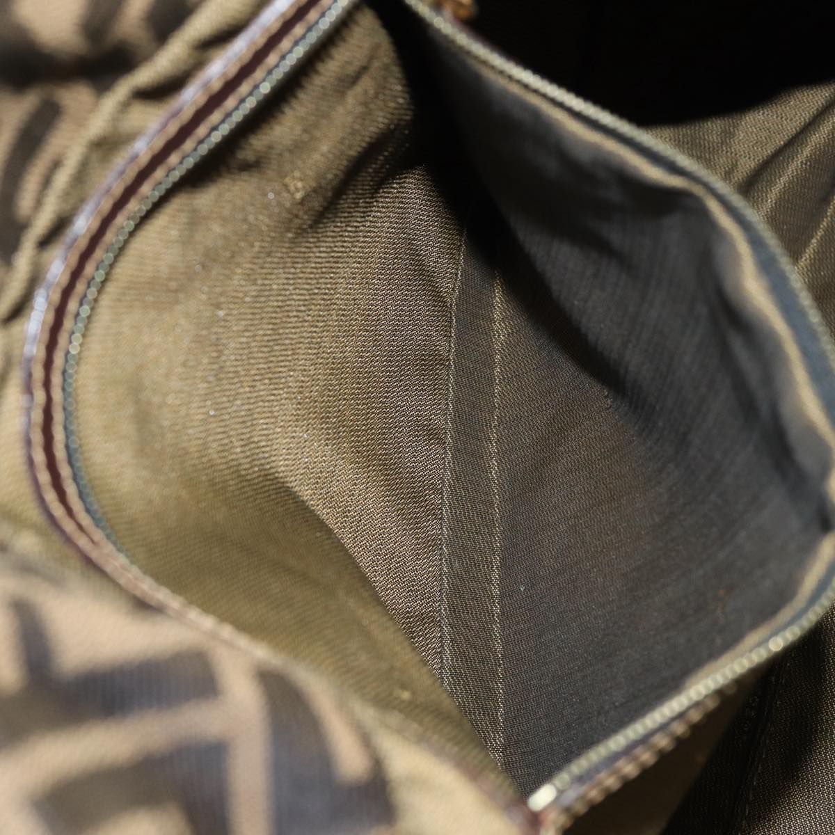 FENDI Zucca Canvas Shoulder Bag Brown Black gold ar12413