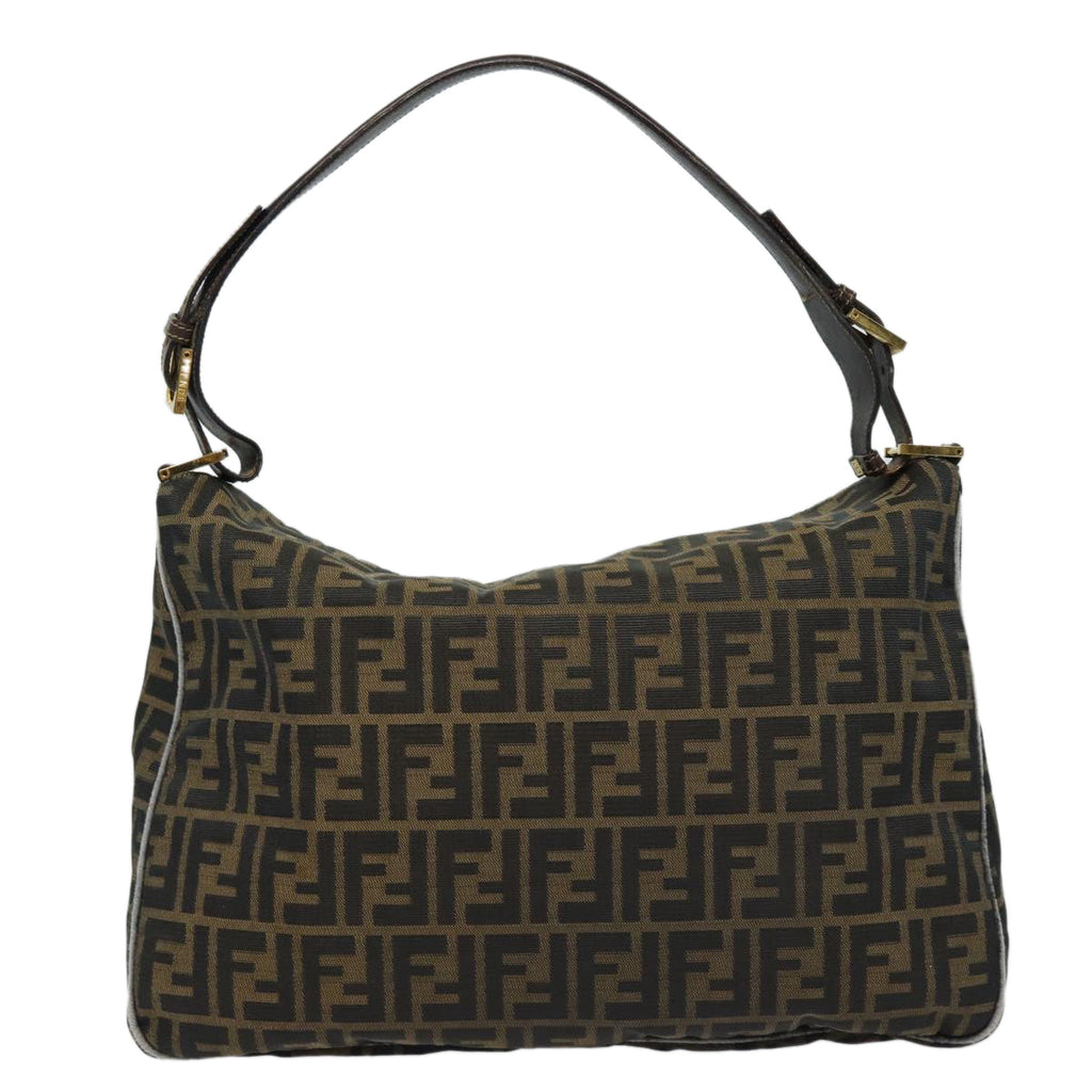 FENDI Zucca Canvas Shoulder Bag Brown Black gold ar12413