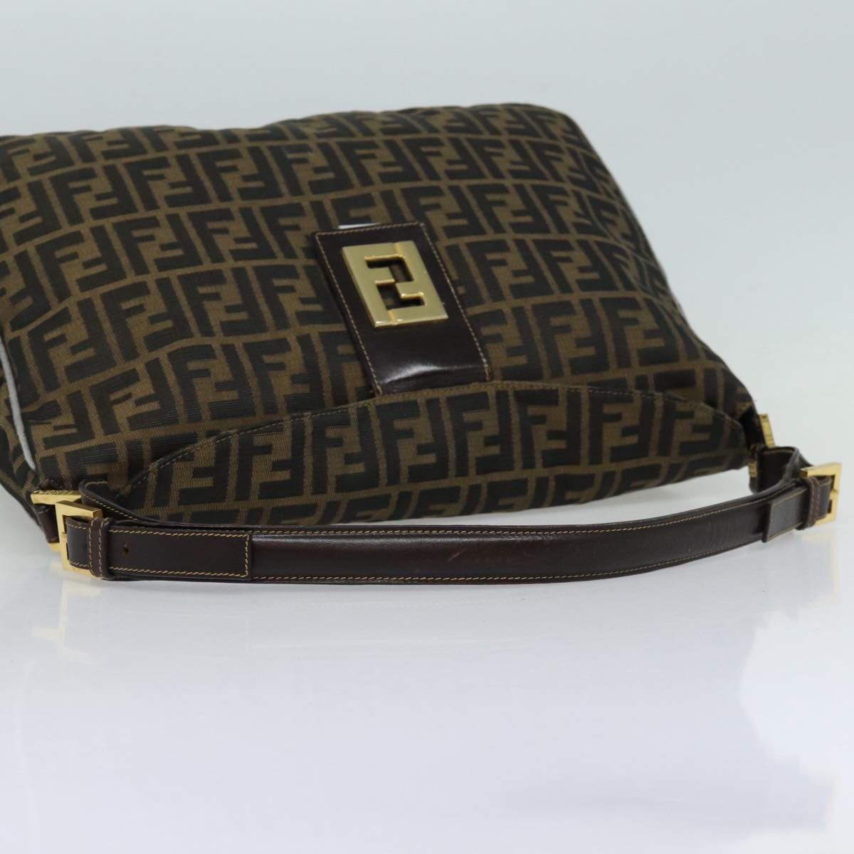 FENDI Zucca Canvas Shoulder Bag Brown Black gold ar12413