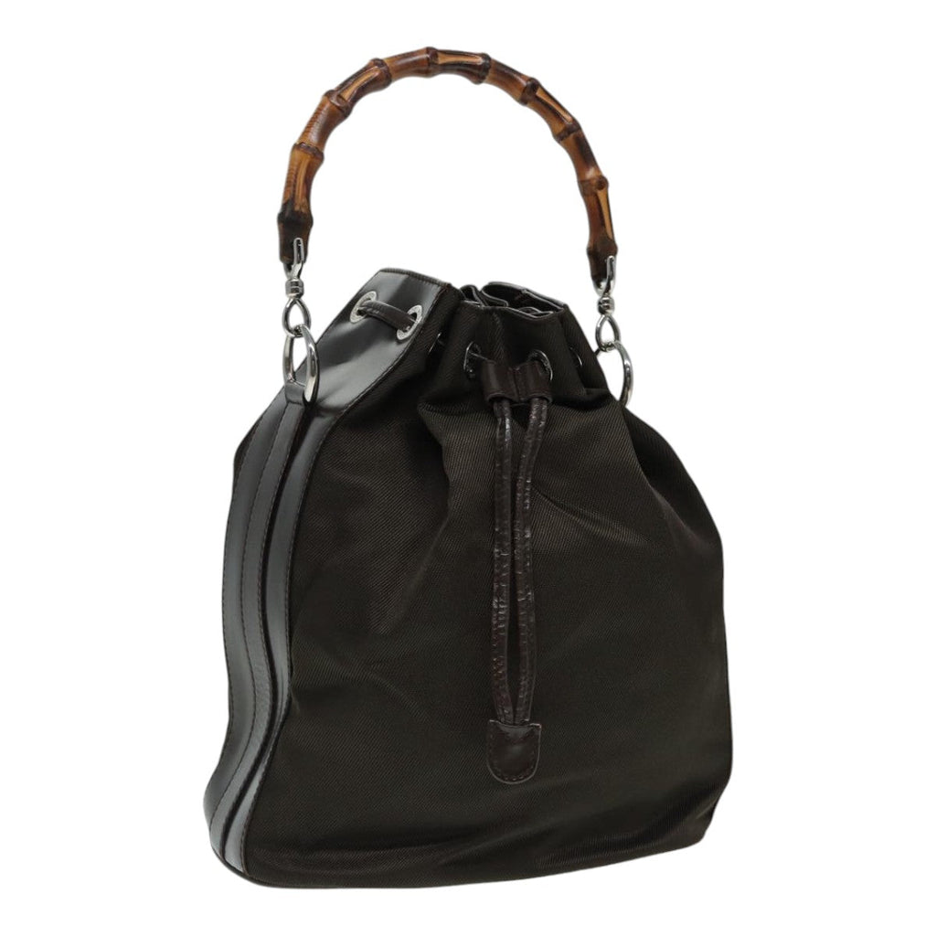 GUCCI Bamboo Hand Bag Nylon Brown Silver ar12416