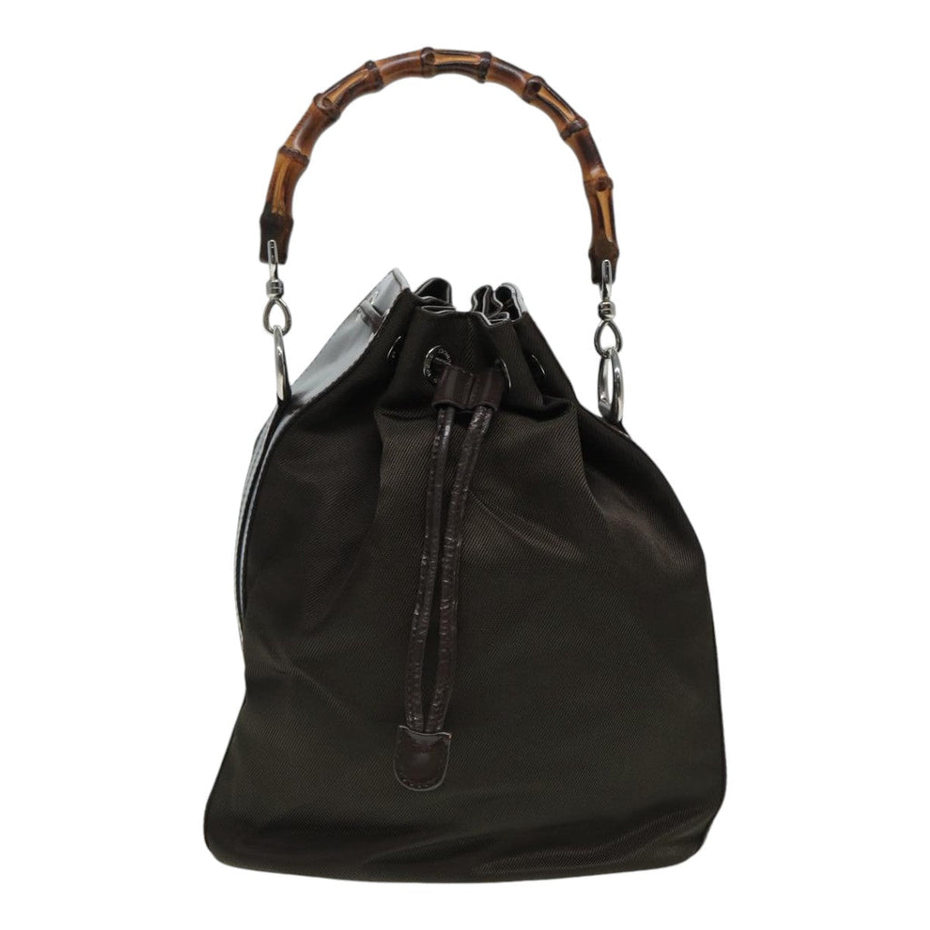 GUCCI Bamboo Hand Bag Nylon Brown Silver ar12416