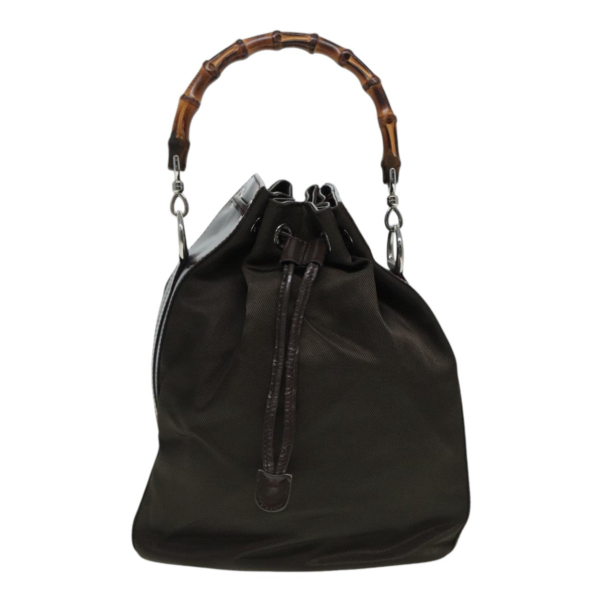 GUCCI Bamboo Hand Bag Nylon Brown Silver ar12416