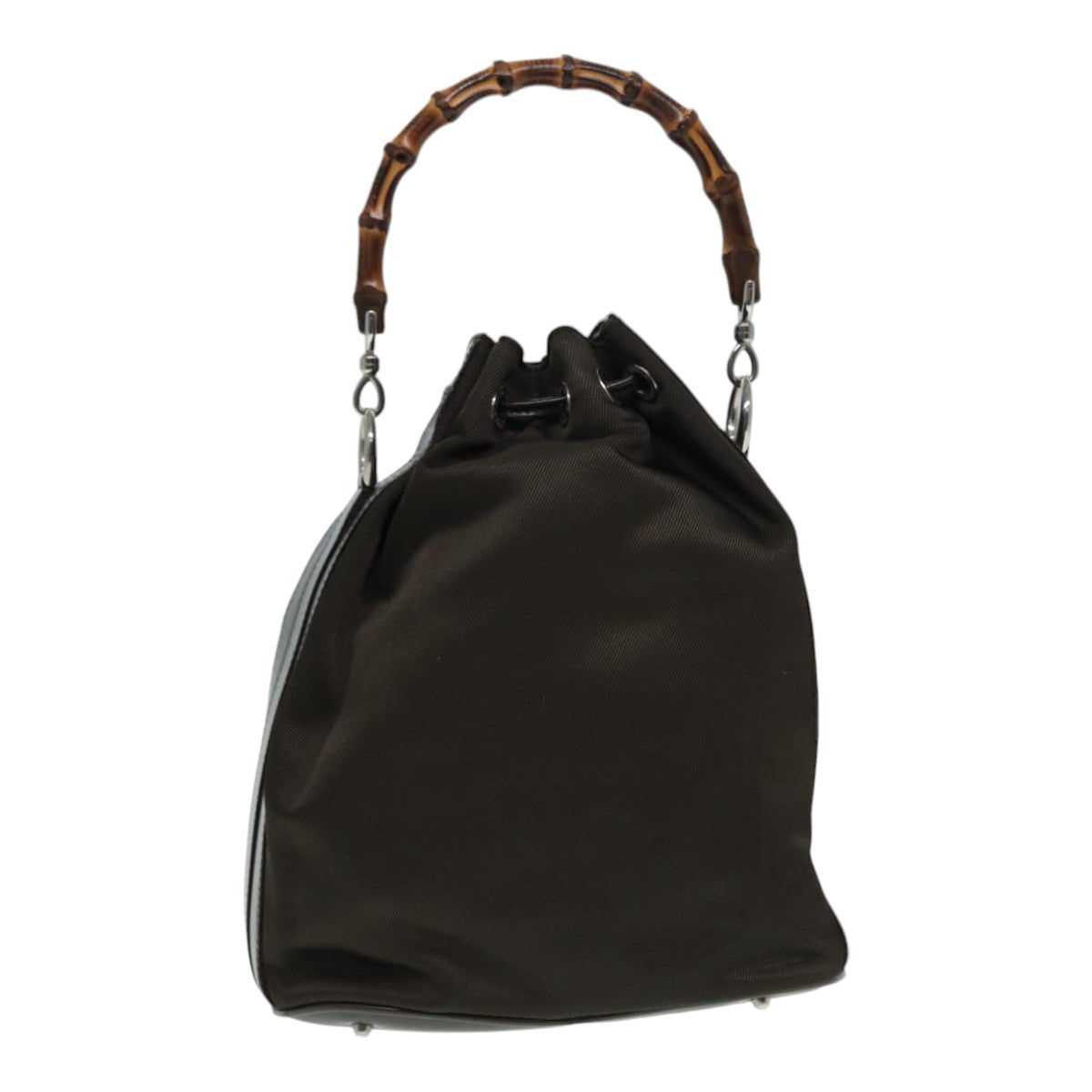 GUCCI Bamboo Hand Bag Nylon Brown Silver ar12416