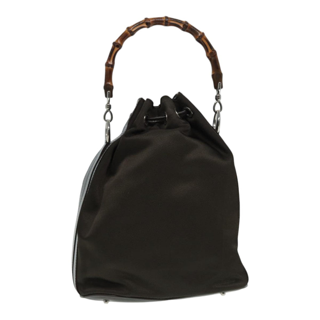 GUCCI Bamboo Hand Bag Nylon Brown Silver ar12416