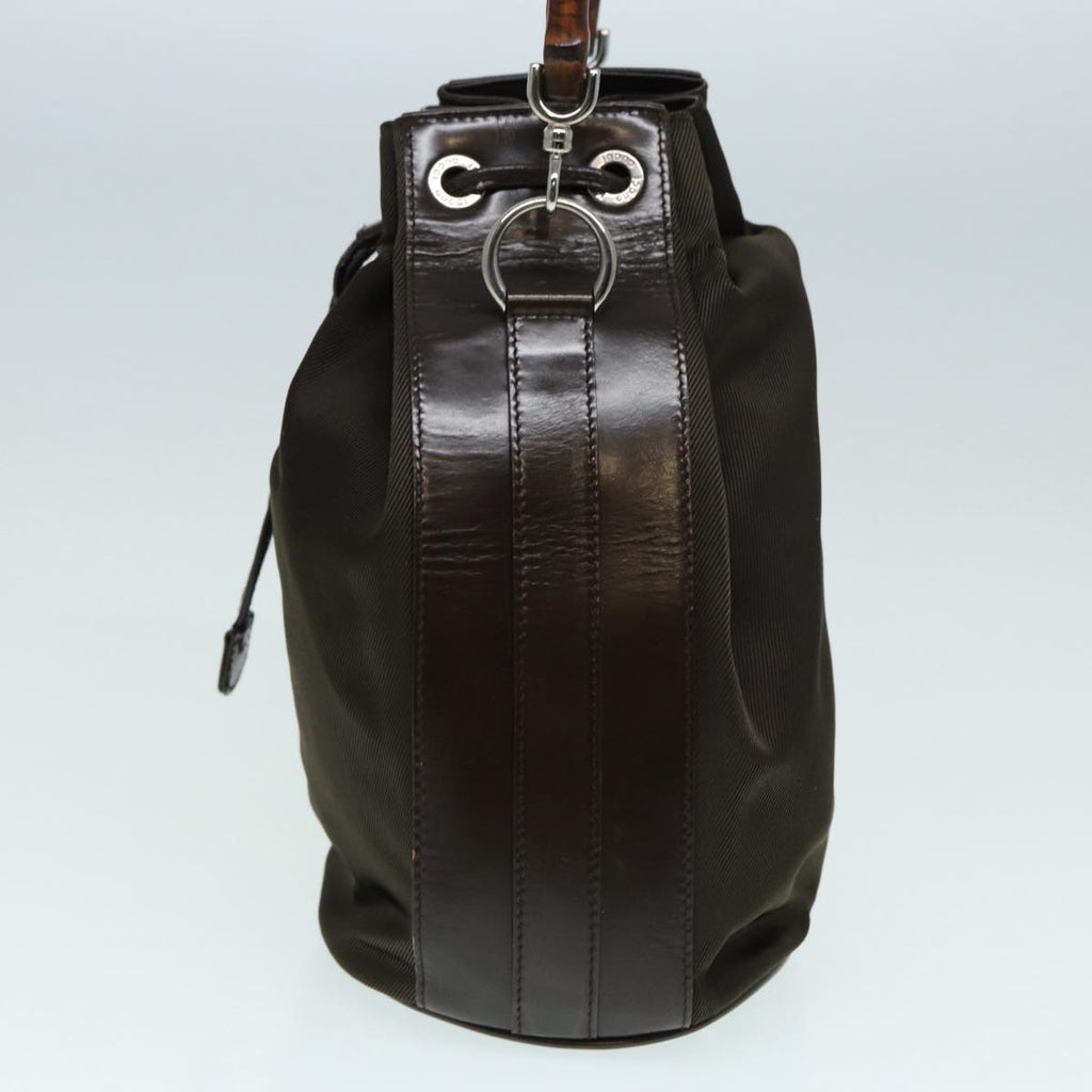 GUCCI Bamboo Hand Bag Nylon Brown Silver ar12416