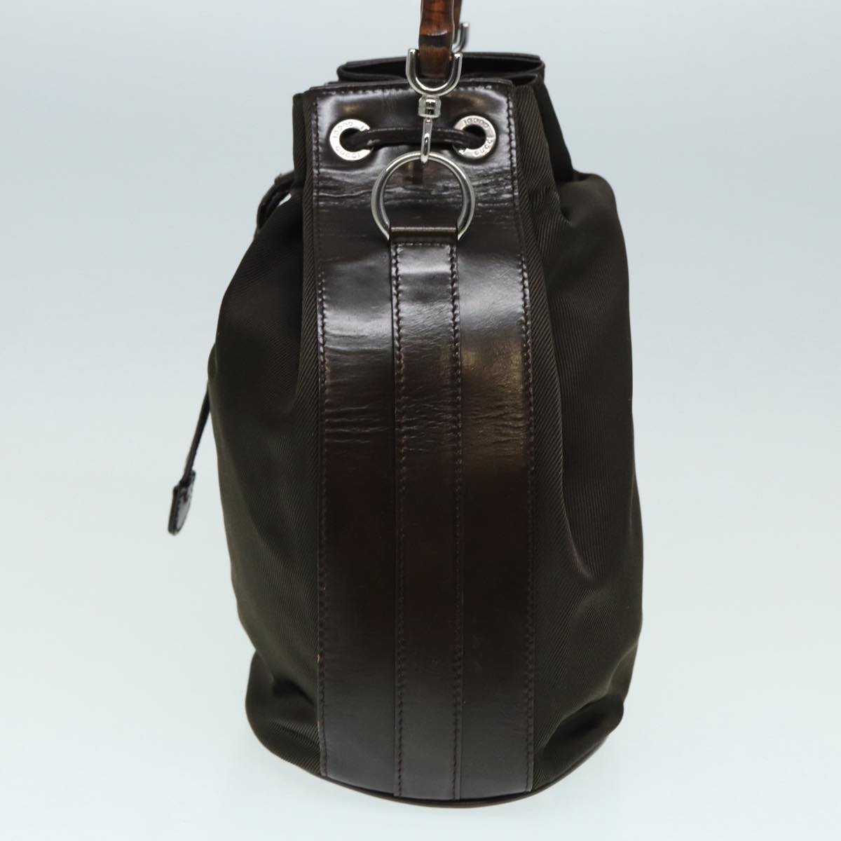 GUCCI Bamboo Hand Bag Nylon Brown Silver ar12416