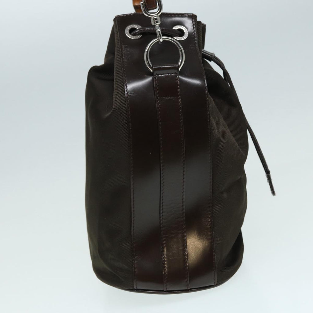 GUCCI Bamboo Hand Bag Nylon Brown Silver ar12416