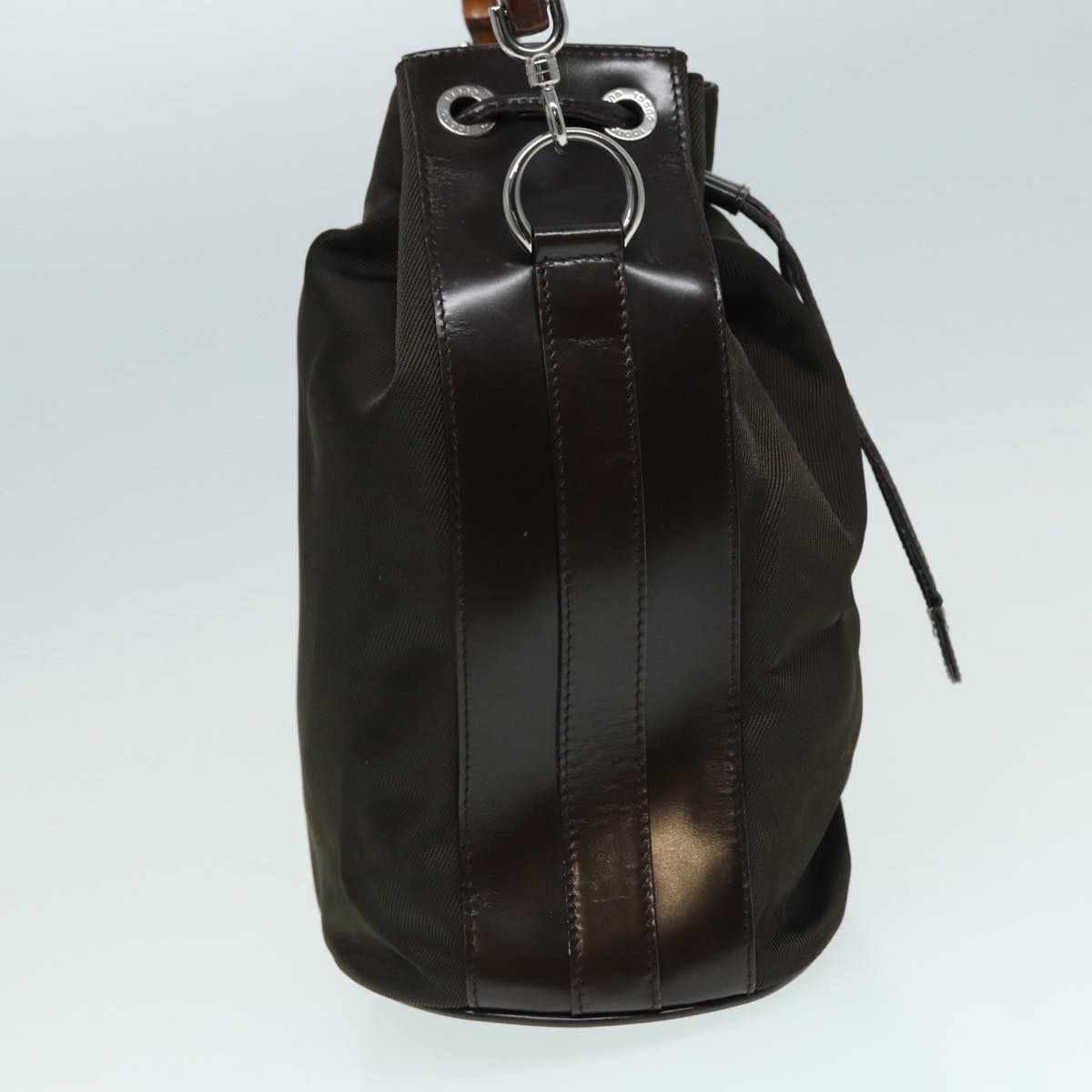GUCCI Bamboo Hand Bag Nylon Brown Silver ar12416