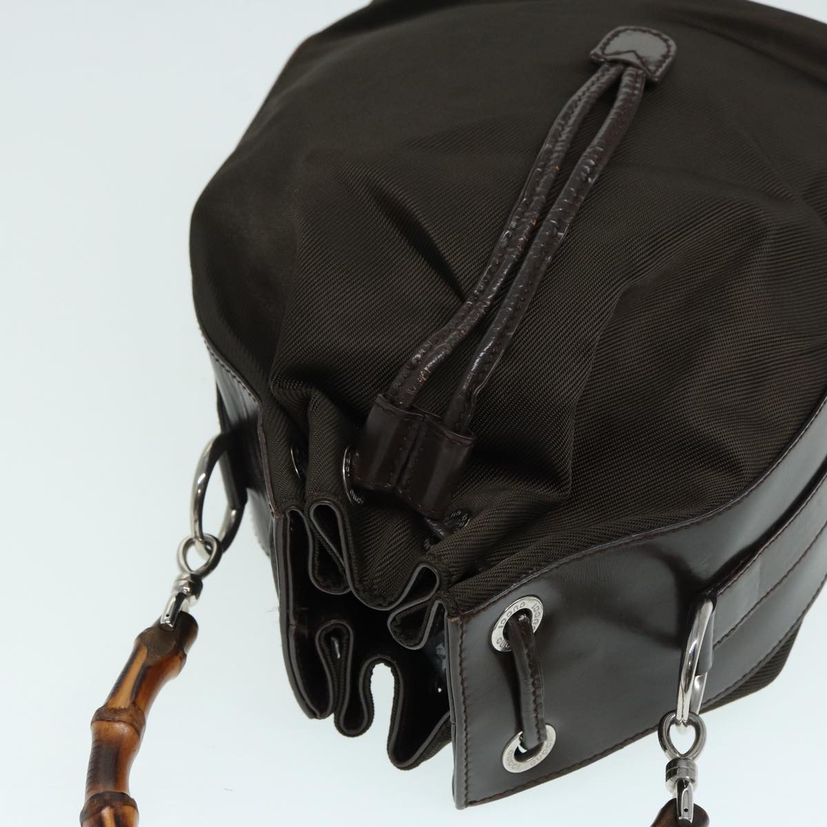 GUCCI Bamboo Hand Bag Nylon Brown Silver ar12416