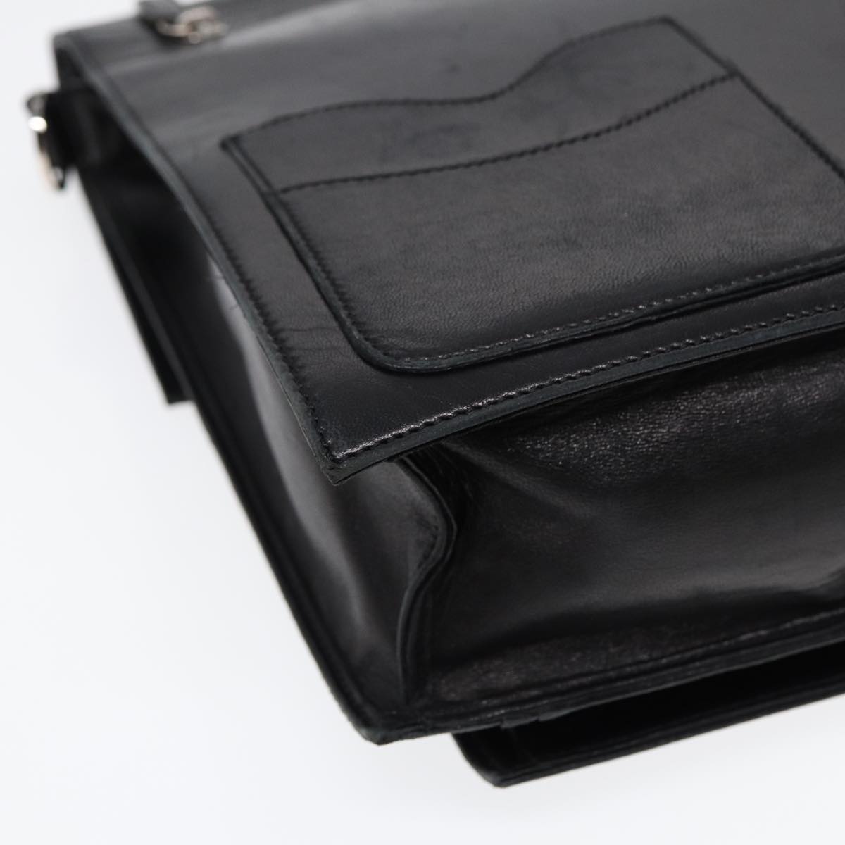 FENDI Hand Bag Leather 2way Black Silver ar12462
