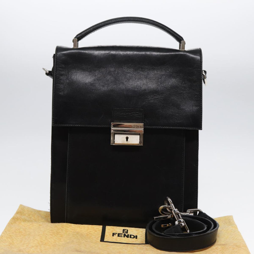 FENDI Hand Bag Leather 2way Black Silver ar12462