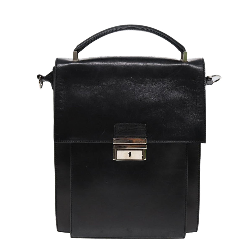 FENDI Hand Bag Leather 2way Black Silver ar12462
