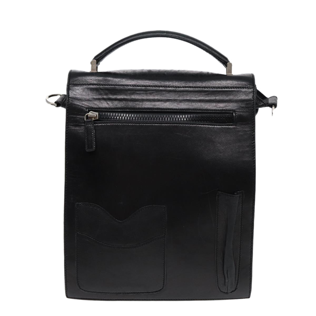 FENDI Hand Bag Leather 2way Black Silver ar12462