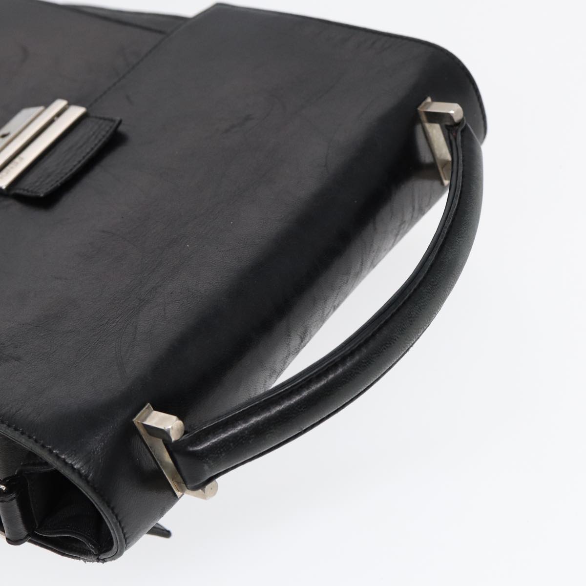 FENDI Hand Bag Leather 2way Black Silver ar12462