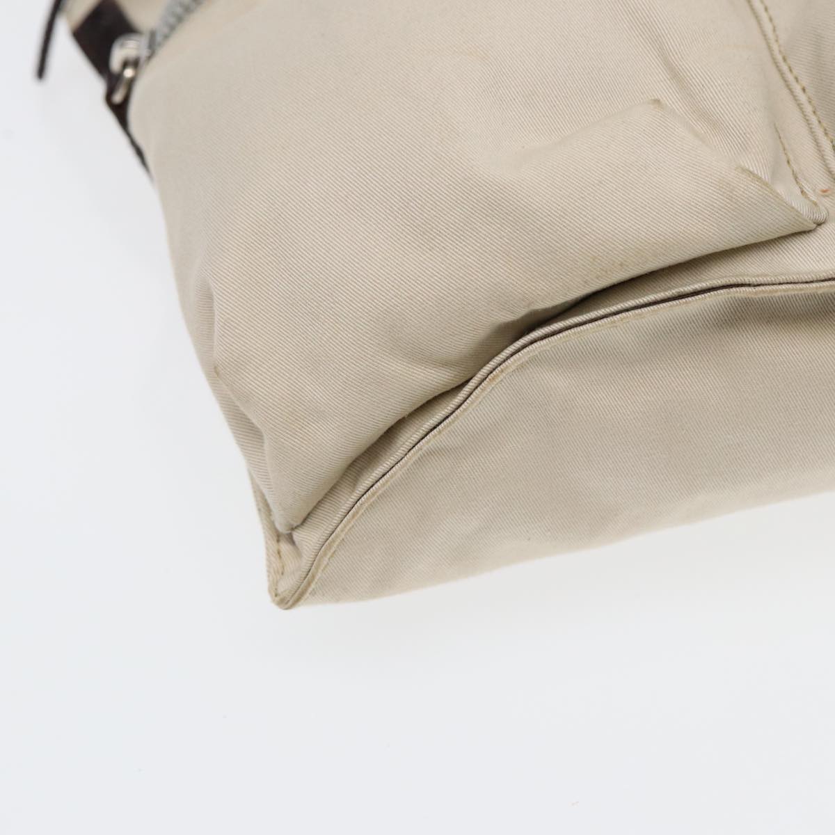 FENDI Shoulder Bag Canvas Leather Beige Brown Silver ar12463