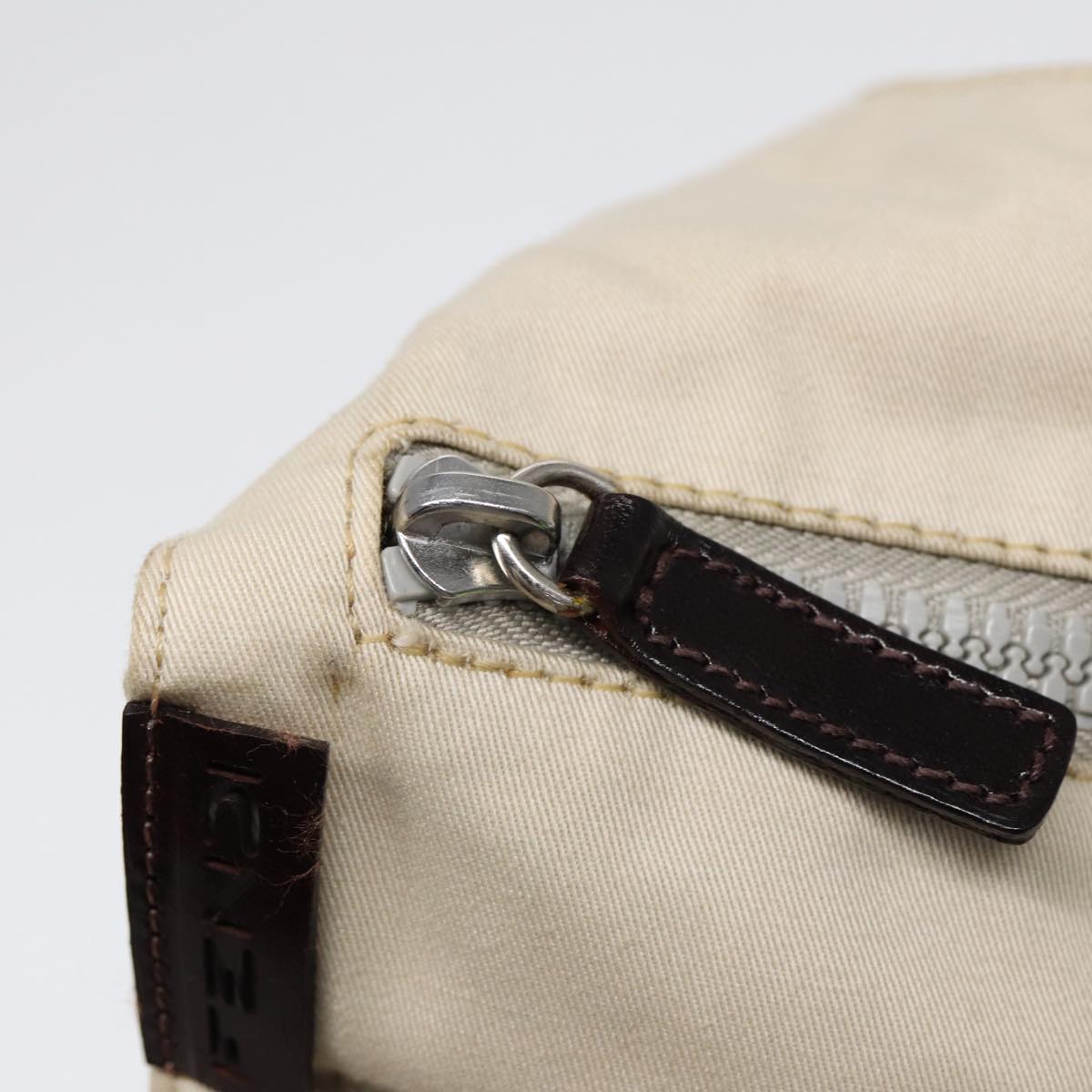 FENDI Shoulder Bag Canvas Leather Beige Brown Silver ar12463