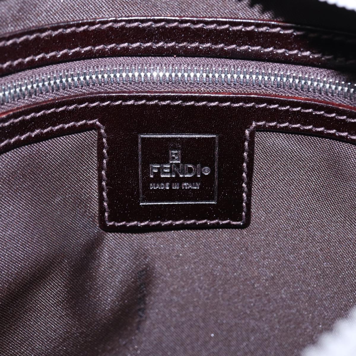 FENDI Shoulder Bag Canvas Leather Beige Brown Silver ar12463
