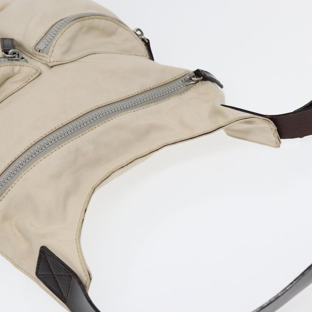 FENDI Shoulder Bag Canvas Leather Beige Brown Silver ar12463