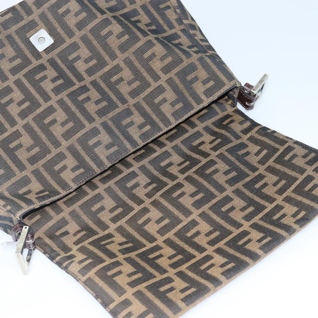 FENDI Zucca Canvas Mamma Baguette Shoulder Bag Brown Black Silver ar12486