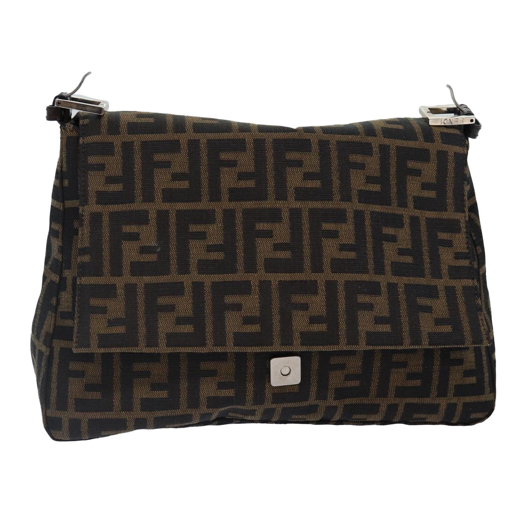 FENDI Zucca Canvas Mamma Baguette Shoulder Bag Brown Black Silver ar12486
