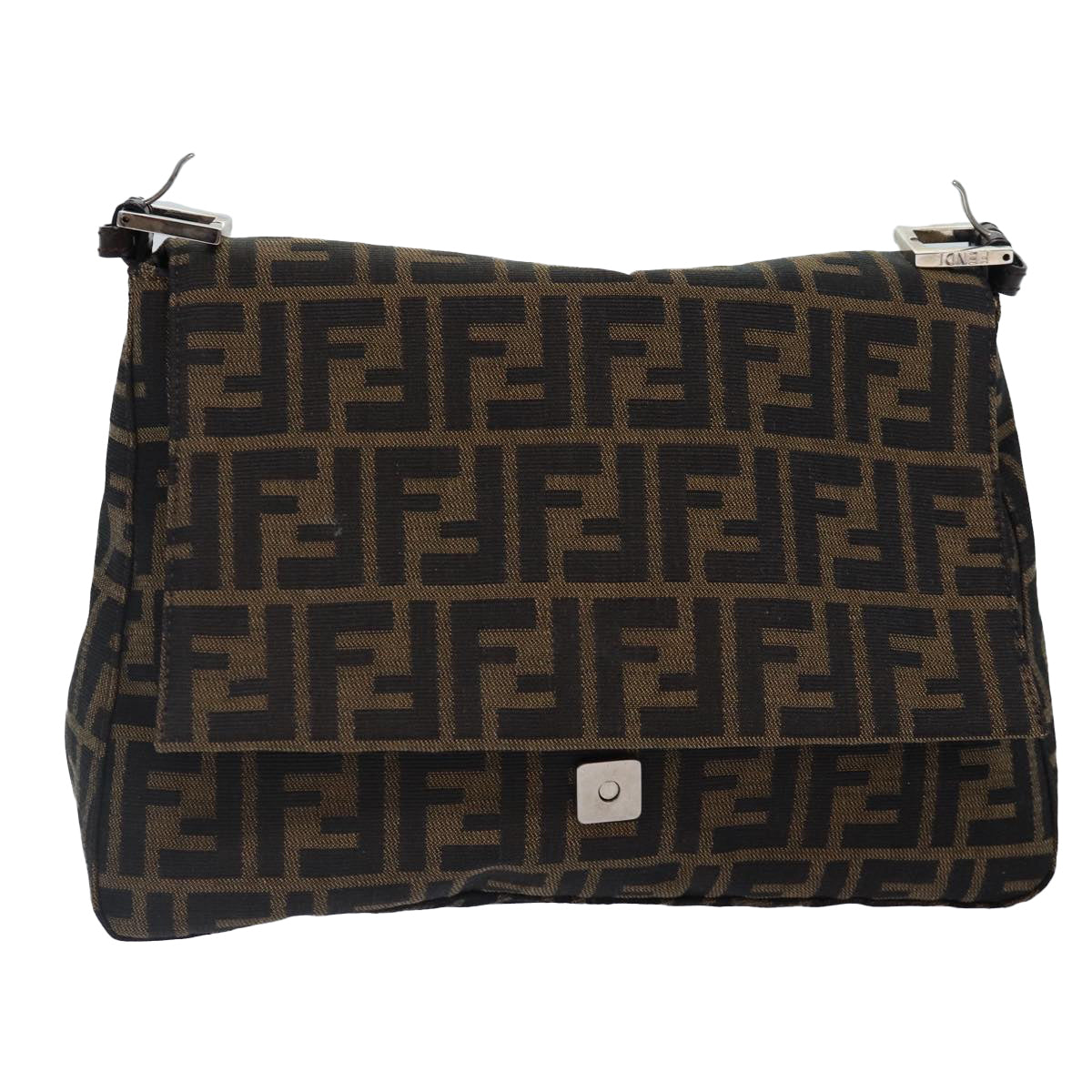 FENDI Zucca Canvas Mamma Baguette Shoulder Bag Brown Black Silver ar12486